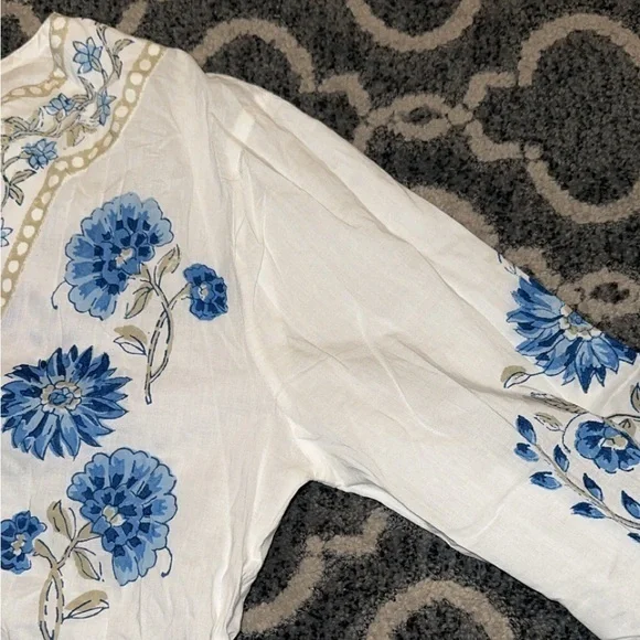 NWT The Company Store Voile Printed Blue & White Caftan Dress XS‎ - Picture 8 of 12